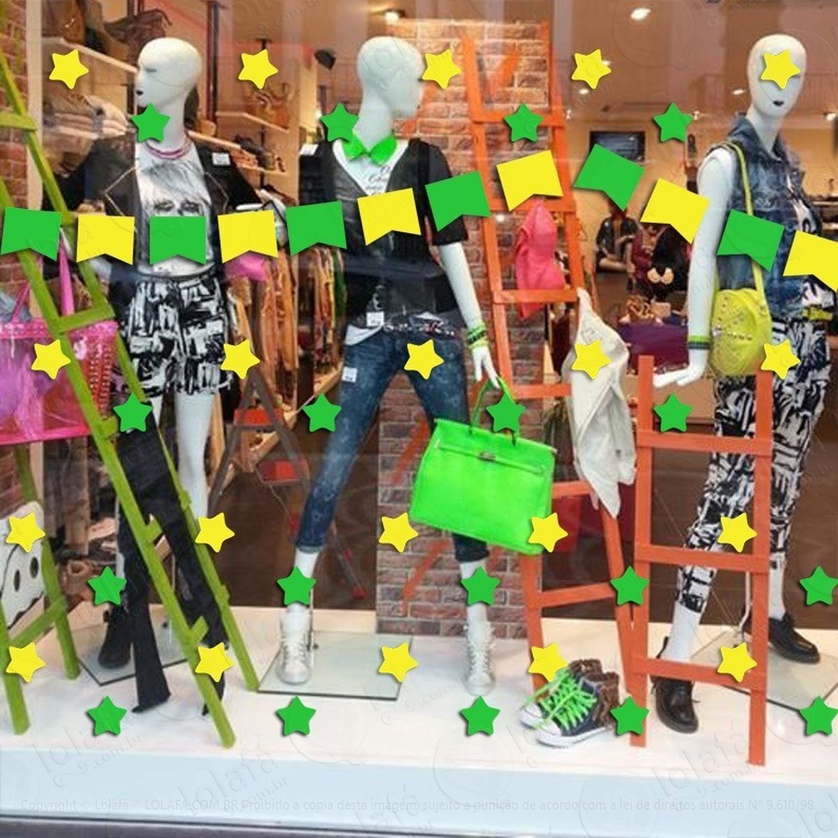 Adesivo De Vitrine Copa Do Mundo Brasil Bandeiras Estrelas Mod:4707