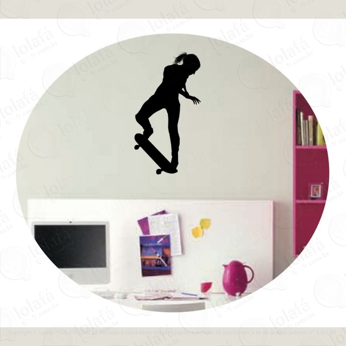 Adesivo De Parede Quarto Adolescente Skate Feminino Mod:4998