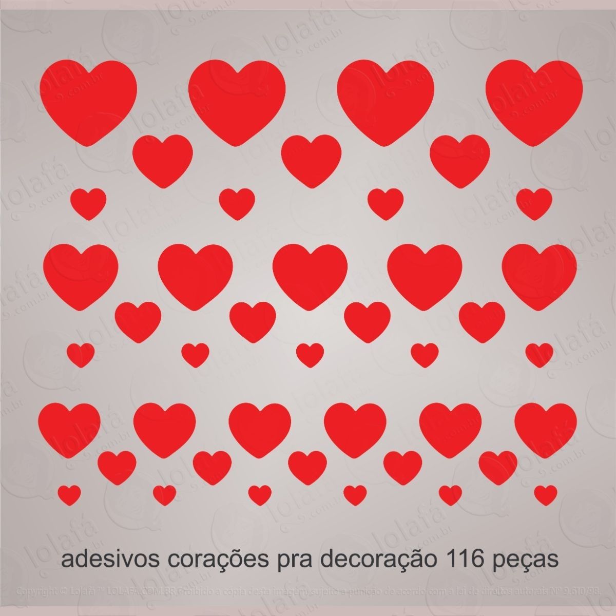 adesivo corações para decoração 116 peças mod:5790
