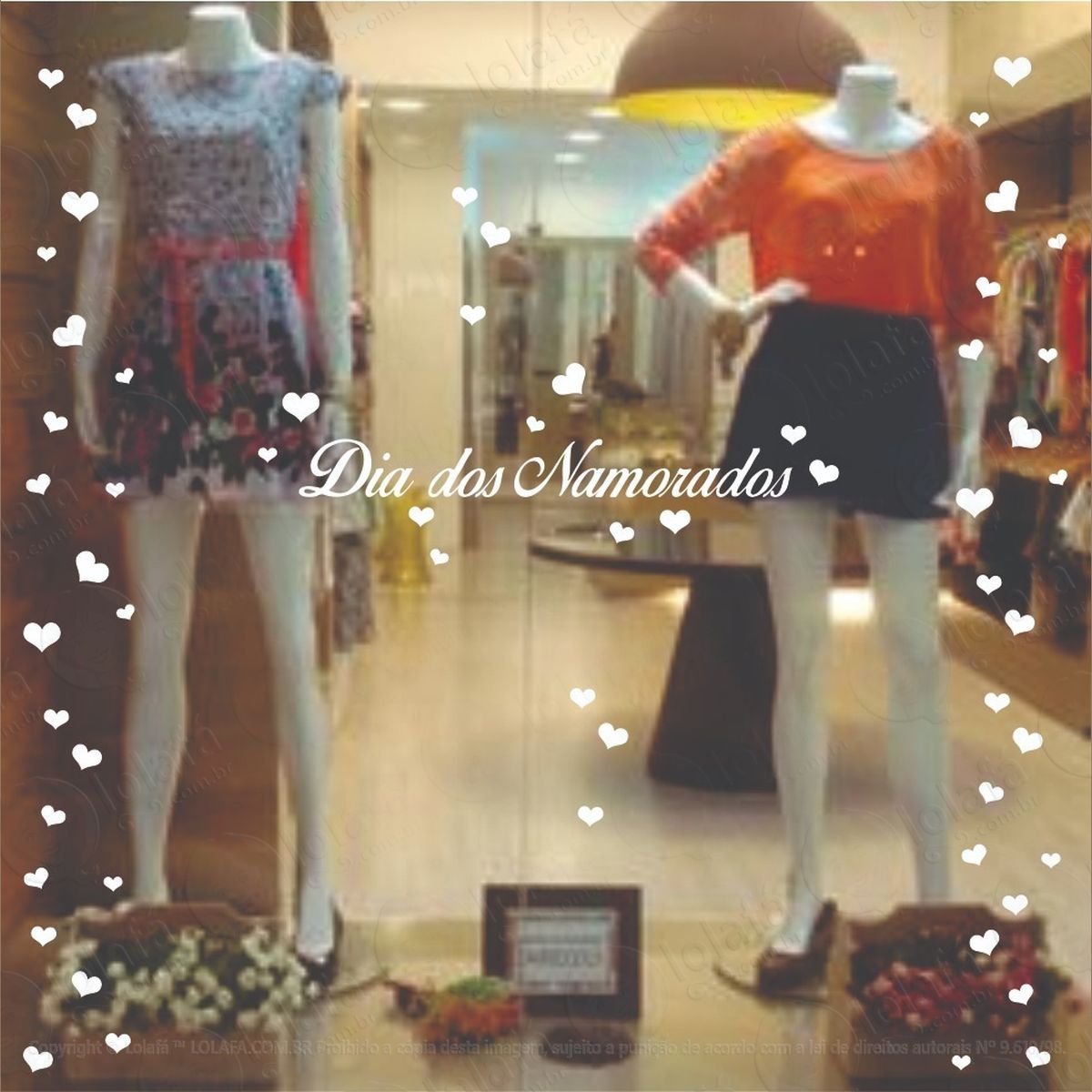 Adesivo Para Vitrine Dia Dos Namorados + Corações Decoração Mod:5984