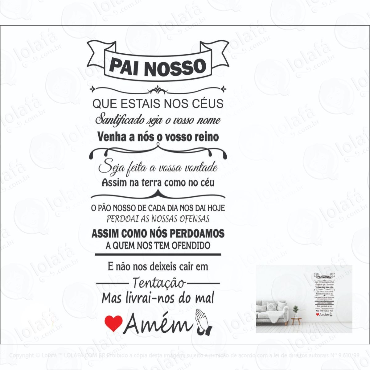 adesivo decorativo de parede quarto sala oração pai nosso mod:6107