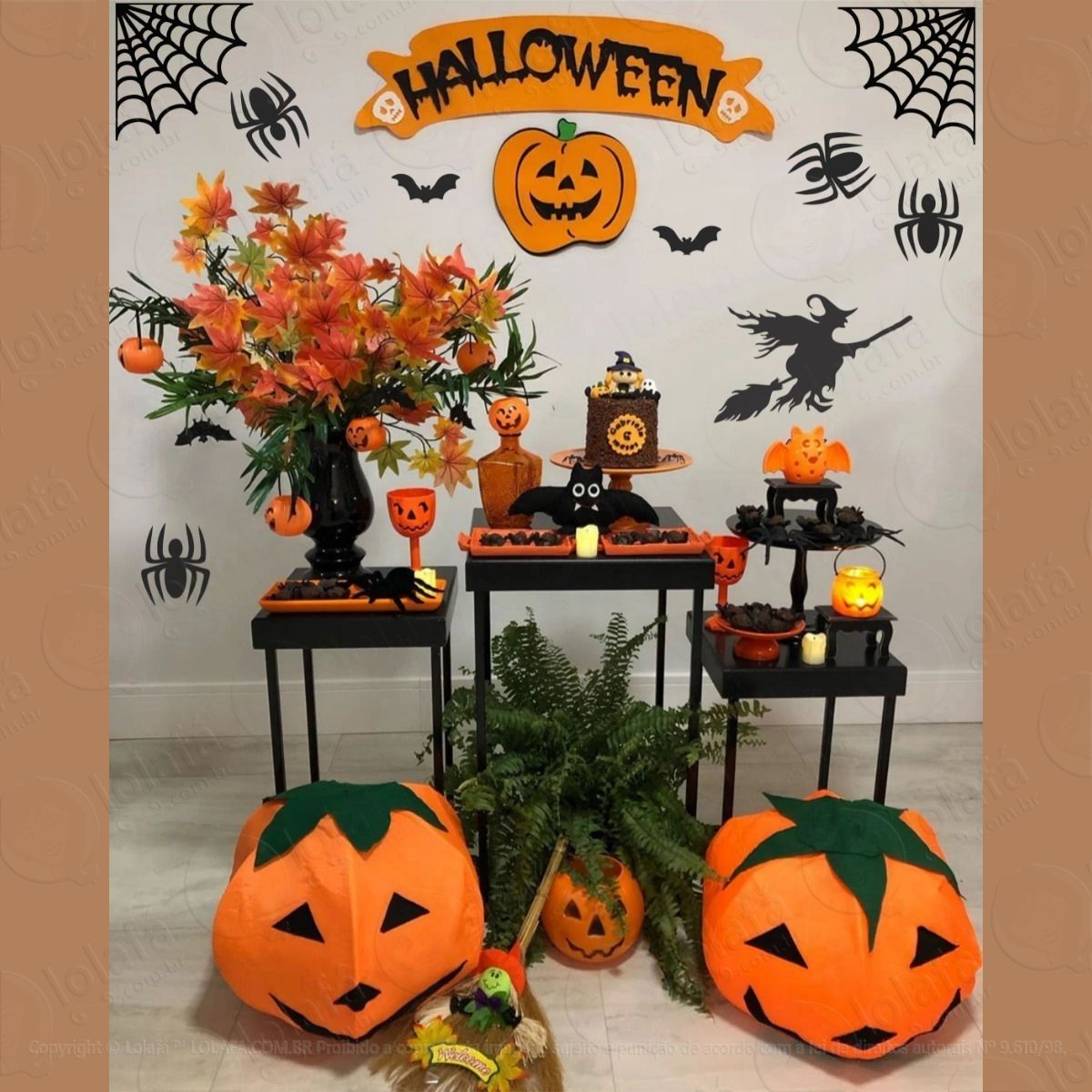 kit cenário halloween decoração aranhas morcegos caveiras mod:6135