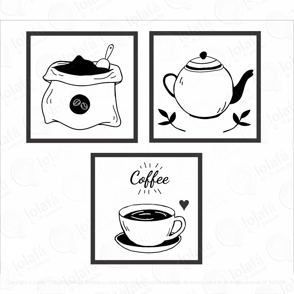 Adesivos De Parede Cantinho Do Café Tipo Quadro Vazado 3 Und Mod:6136