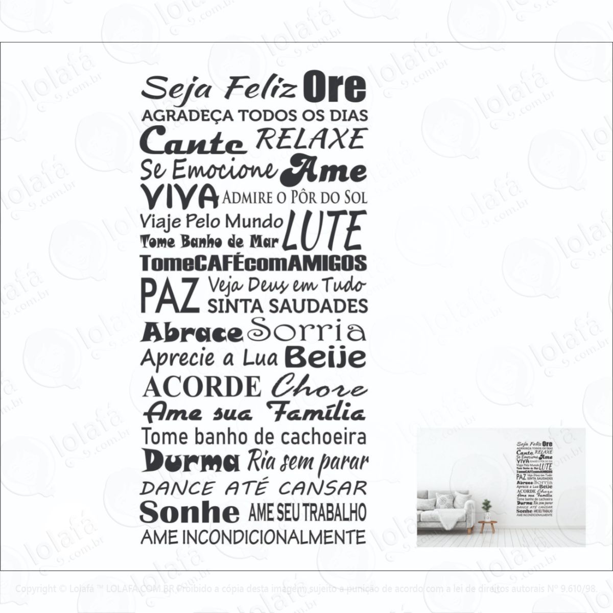 adesivo de parede - seja feliz - ore - agradeça - ame mod:6150