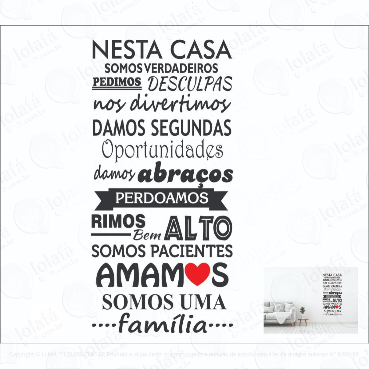 adesivo de parede - frase - casa família amigos mod:6155