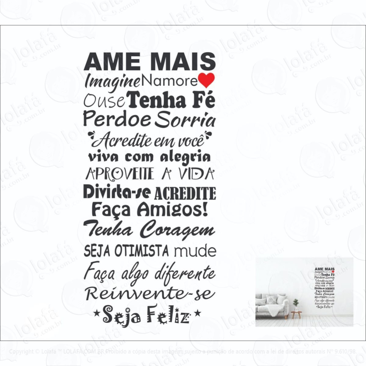 adesivo de parede - ame mais - casa família amor amigos mod:6169