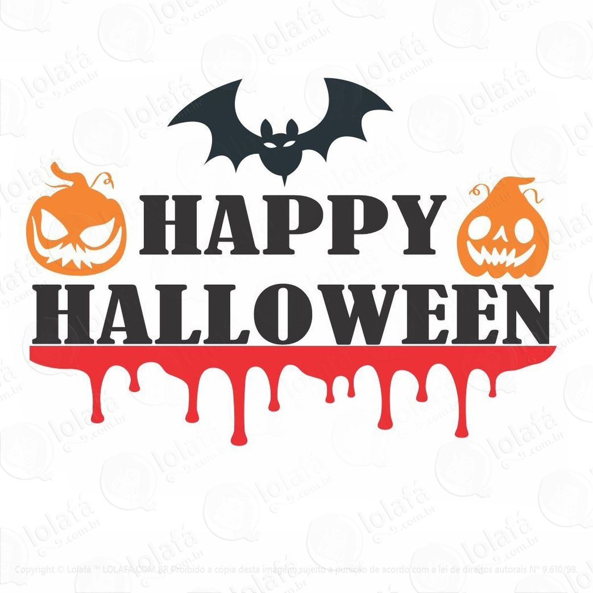 Adesivo Happy Halloween Morcego Abóboras Terror Mod:6172