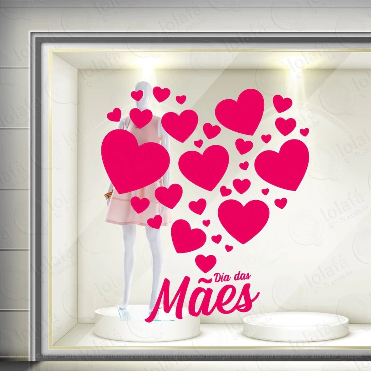 adesivo vitrine dia das mães corações mod:12