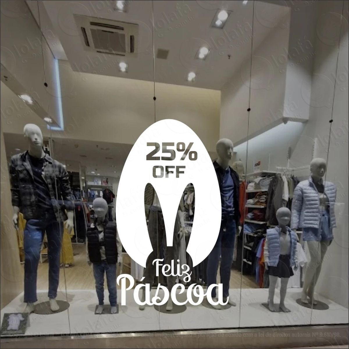 adesivo vitrine feliz páscoa 25% off mod:20