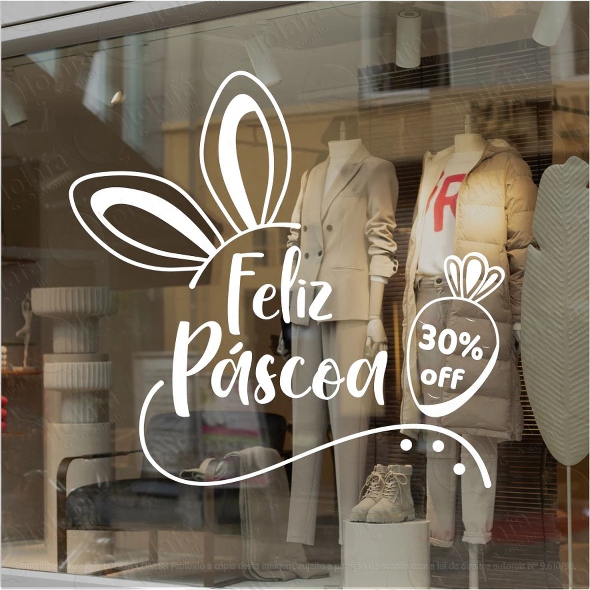 adesivo vitrine feliz páscoa desconto 30% mod:21