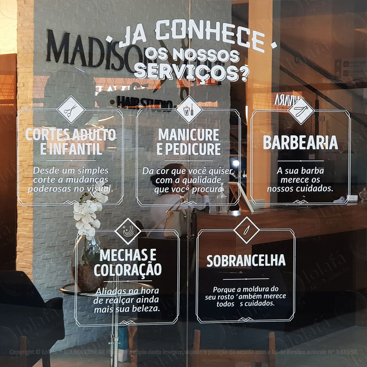 adesivo para vitrine salão de beleza e barbearia mod:77