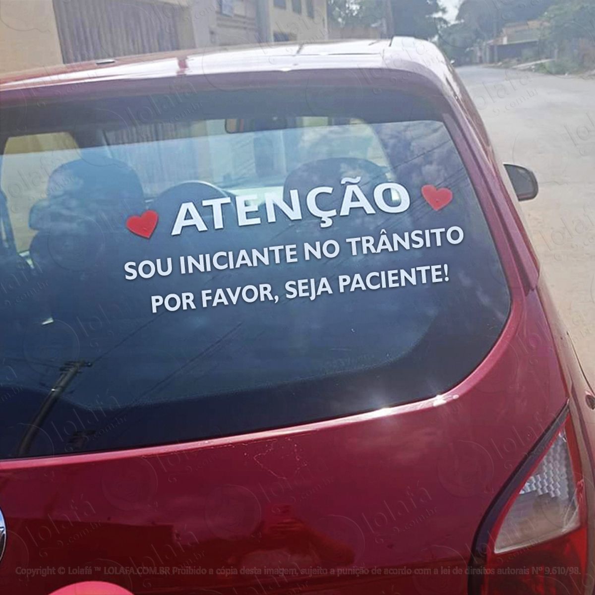 adesivo de carro frase atenção iniciante no trânsito seja paciente mod:80