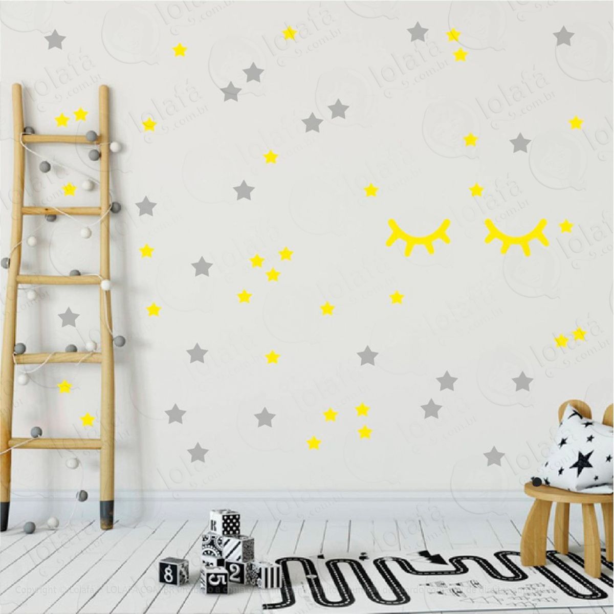 cílios e estrelas adesivos para quarto de bebê mod:10