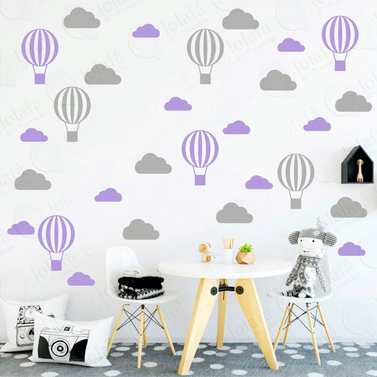 Adesivos Nuvens e Balões 56 Peças Adesivos para Quarto de Bebê Infantil - Mod:48