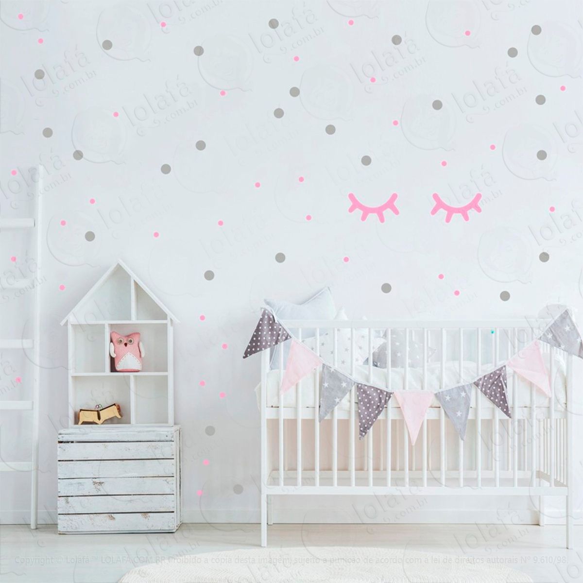 cílios e bolinhas adesivos para quarto de bebê mod:102