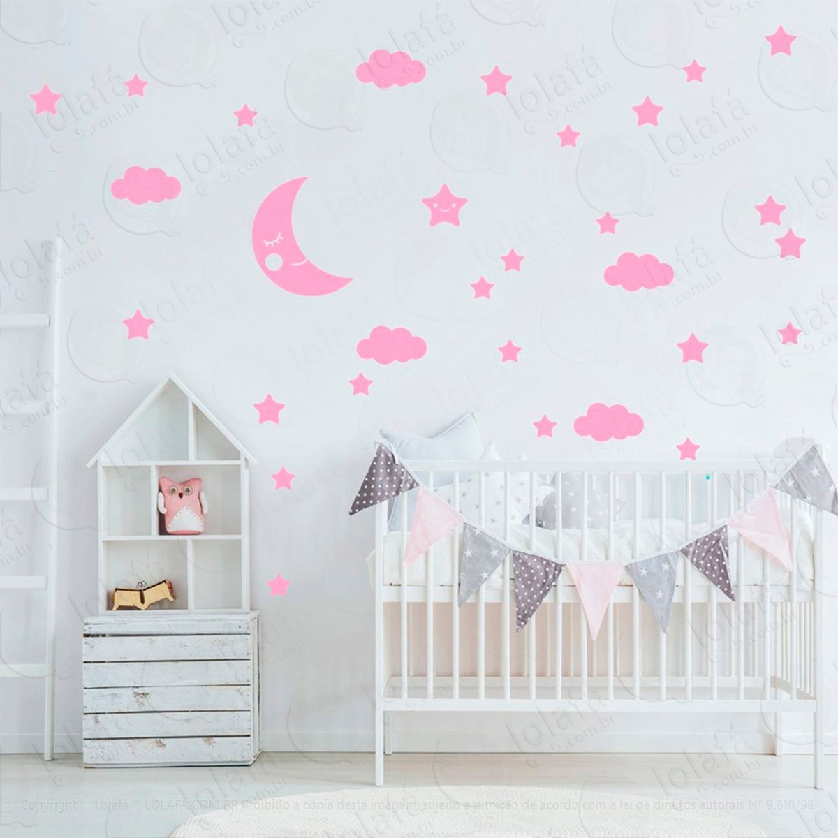 lua nuvens e estrelas adesivos para quarto de bebê mod:160