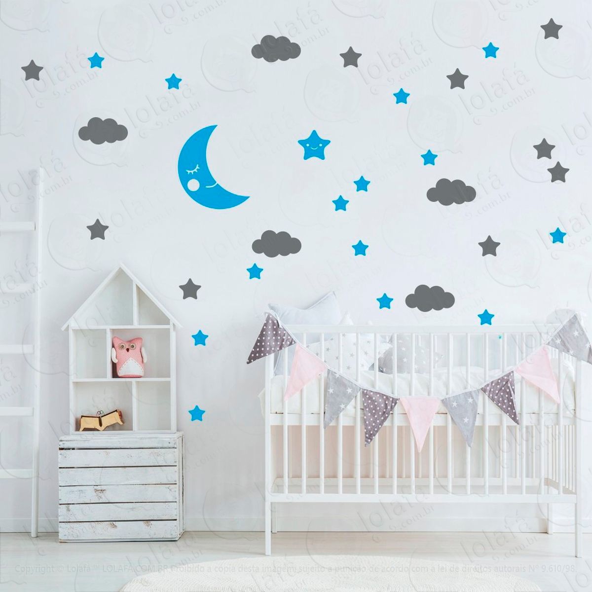 lua nuvens e estrelas adesivos para quarto de bebê mod:162