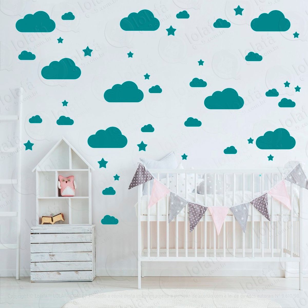 nuvens e estrelas adesivos para quarto de bebê mod:168