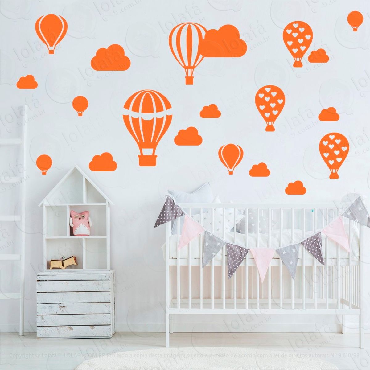 balões e nuvens adesivos para quarto de bebê mod:169