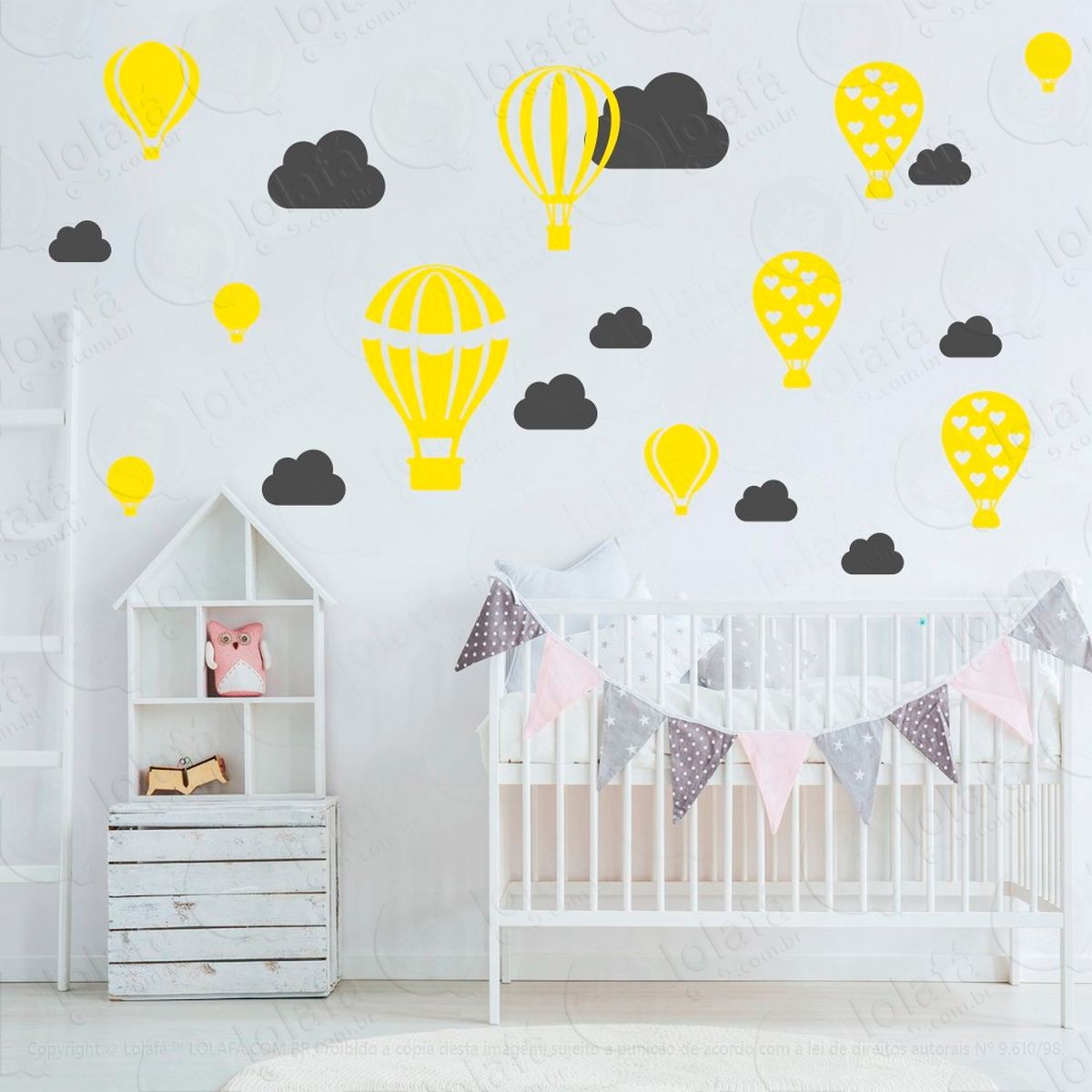 balões e nuvens adesivos para quarto de bebê mod:170