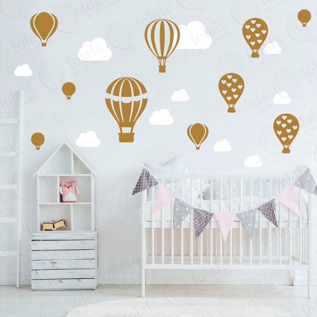 balões e nuvens adesivos para quarto de bebê mod:172