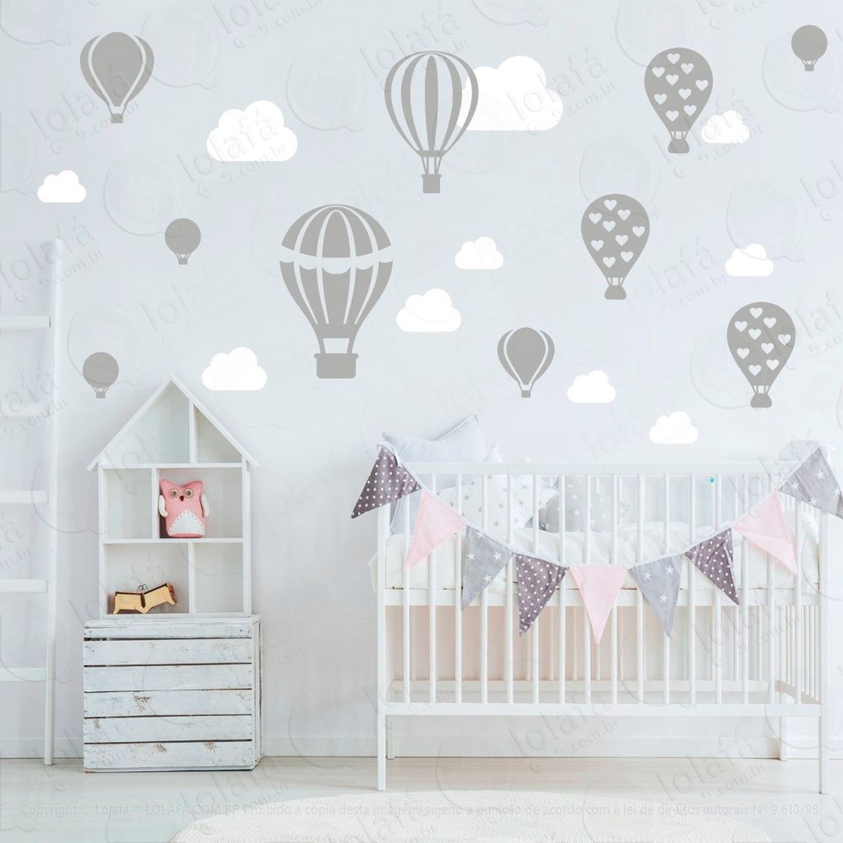 balões e nuvens adesivos para quarto de bebê mod:173