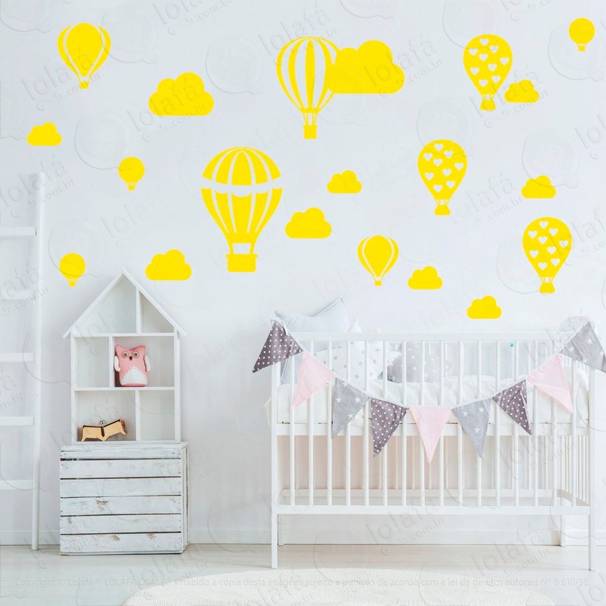balões e nuvens adesivos para quarto de bebê mod:174