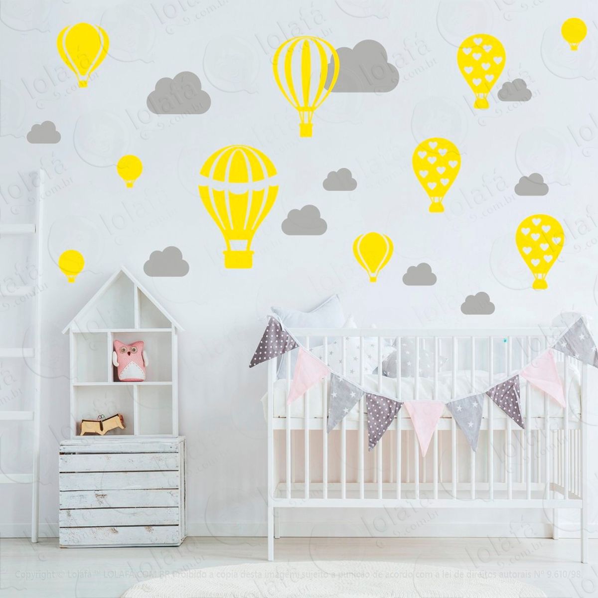 balões e nuvens adesivos para quarto de bebê mod:175