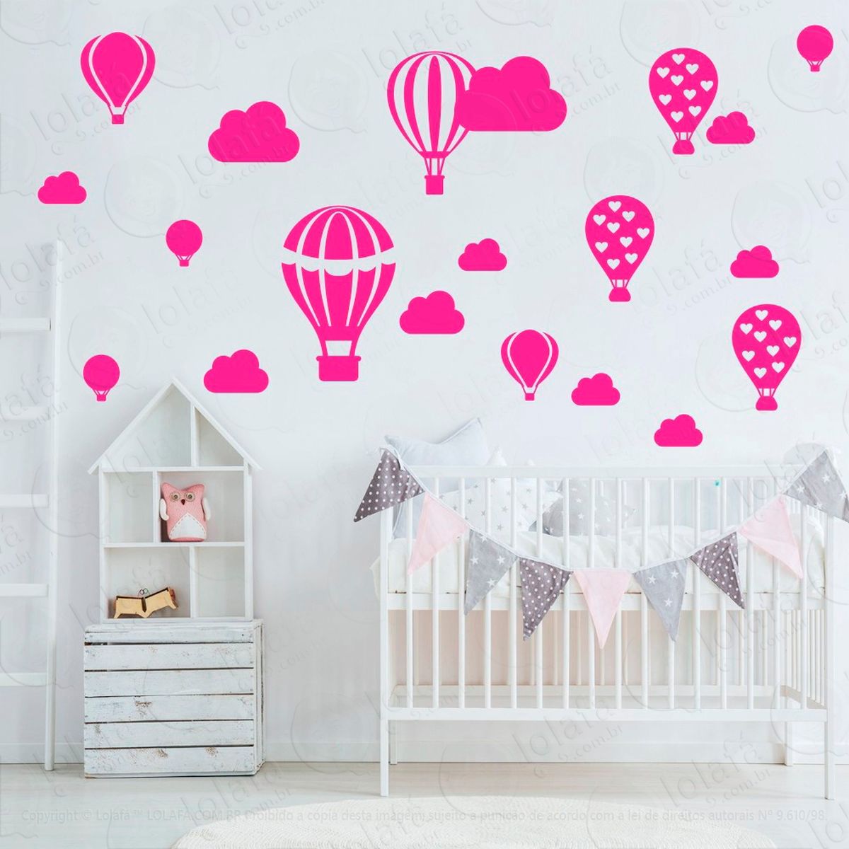 balões e nuvens adesivos para quarto de bebê mod:176
