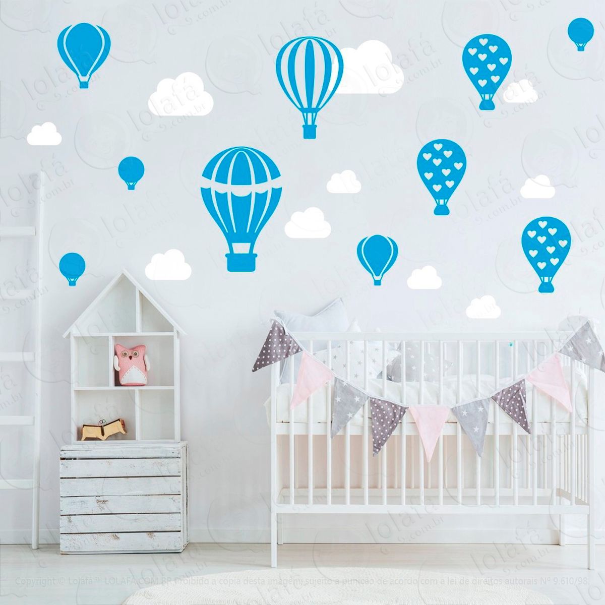 balões e nuvens adesivos para quarto de bebê mod:177
