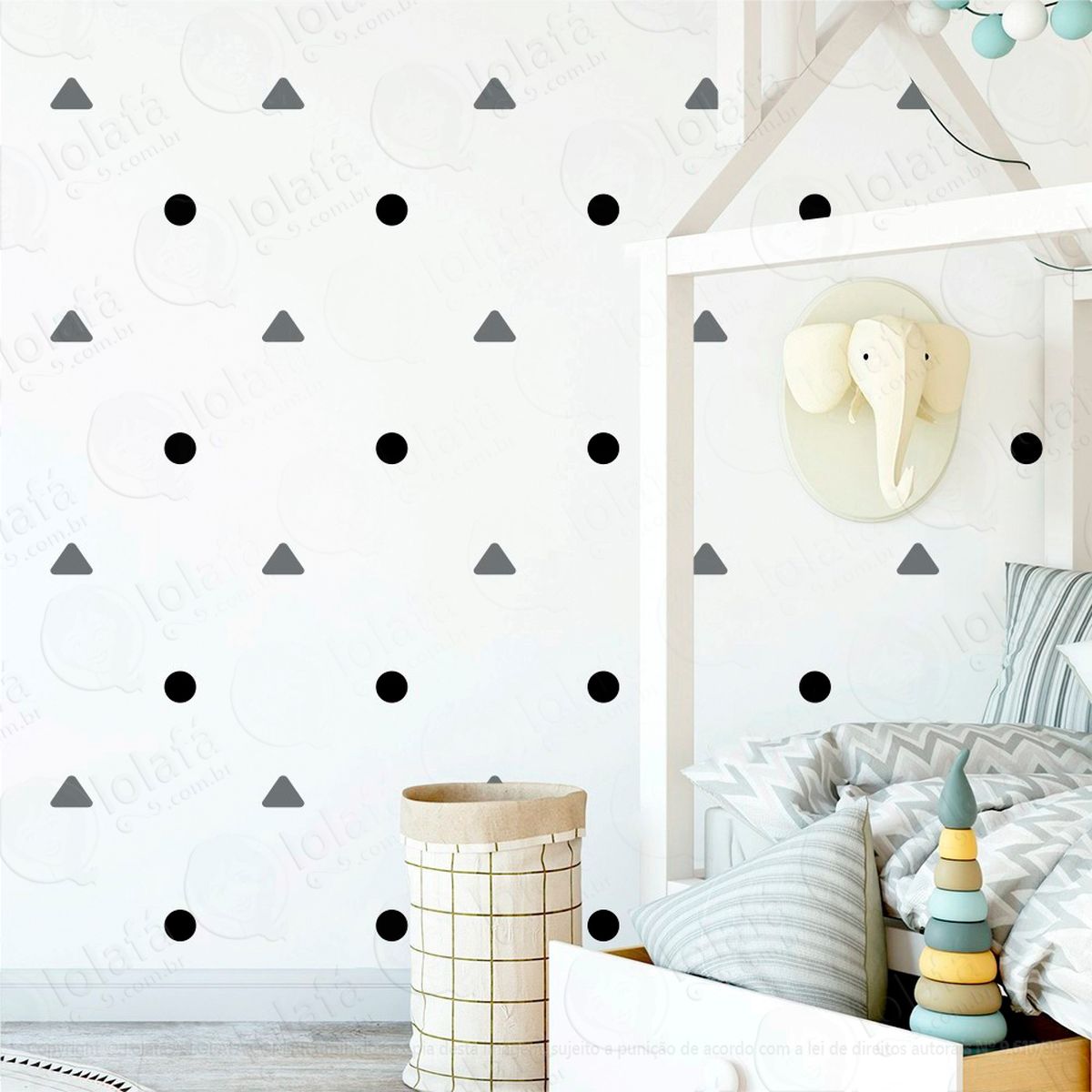 triângulos e bolinhas adesivos para quarto de bebê mod:199