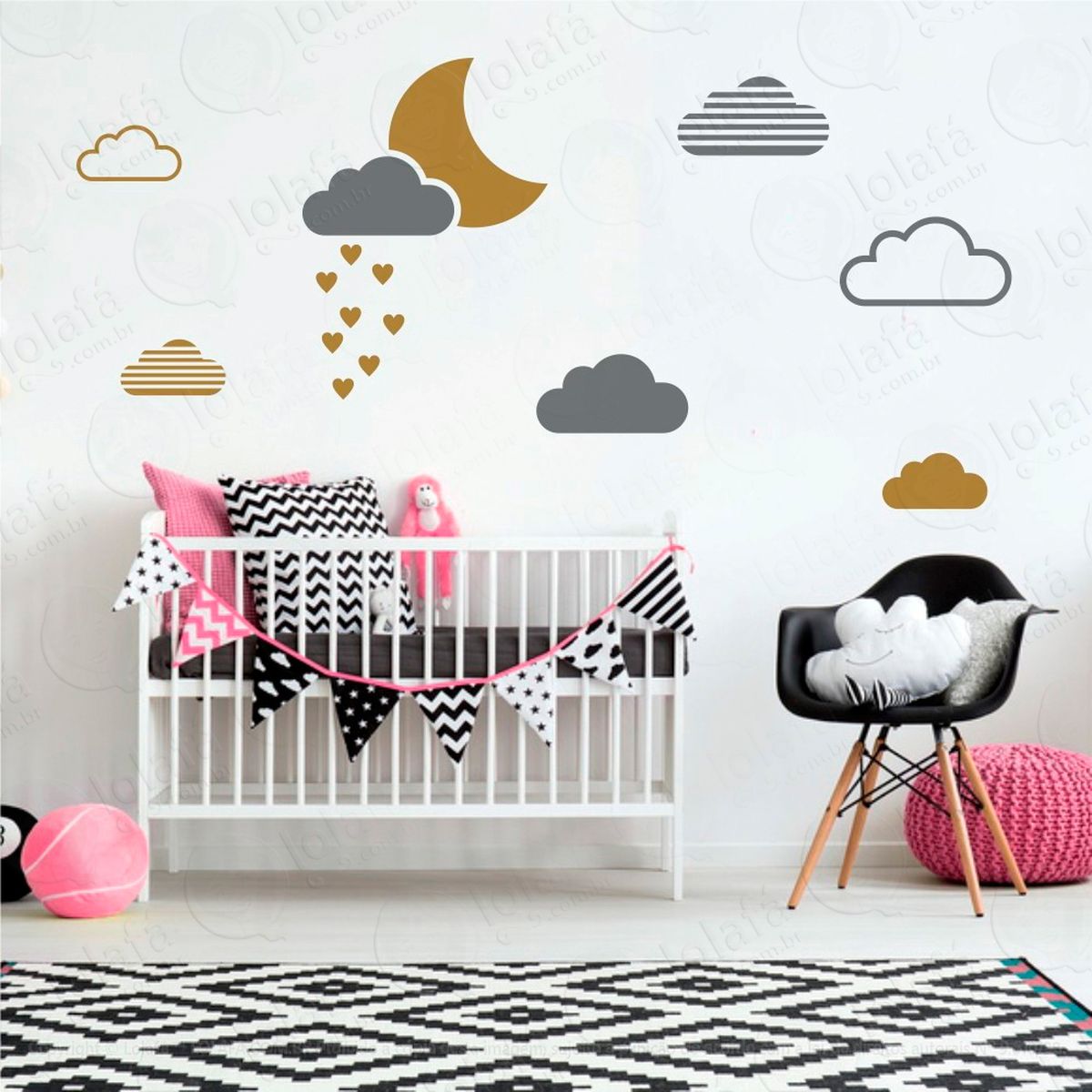 lua e nuvens adesivos para quarto de bebê mod:232