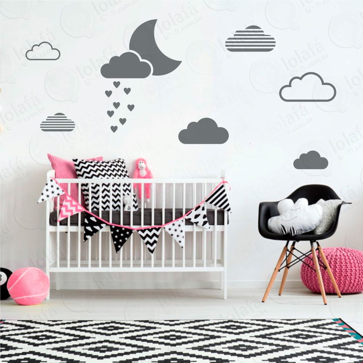 lua e nuvens adesivos para quarto de bebê mod:233