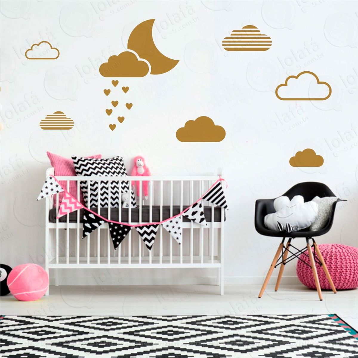 lua e nuvens adesivos para quarto de bebê mod:236