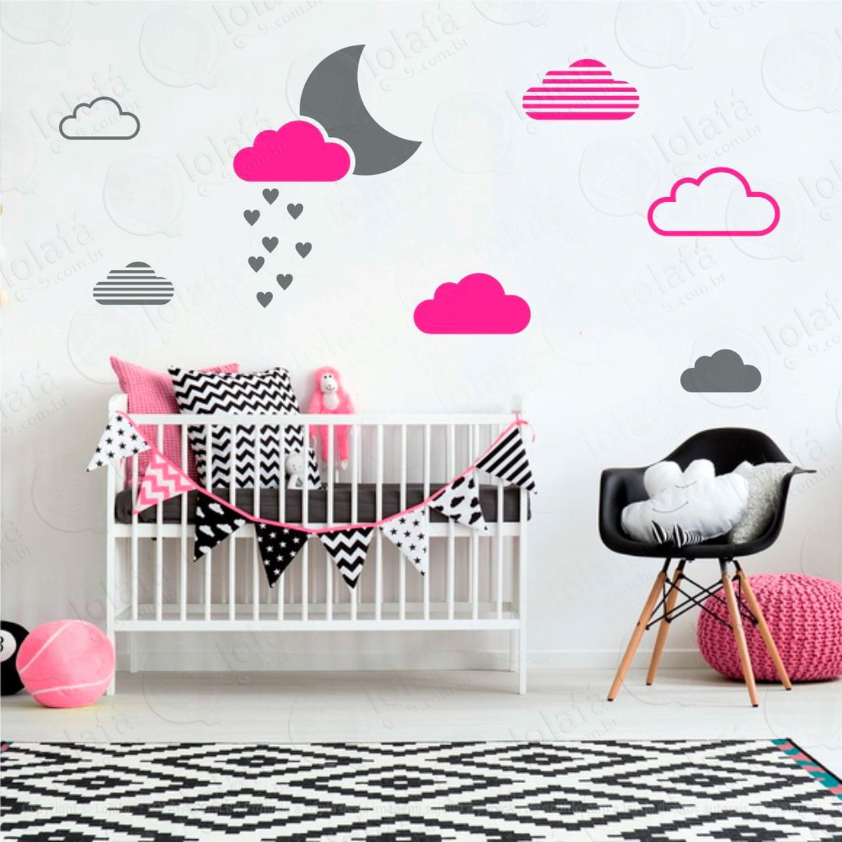 lua e nuvens adesivos para quarto de bebê mod:237