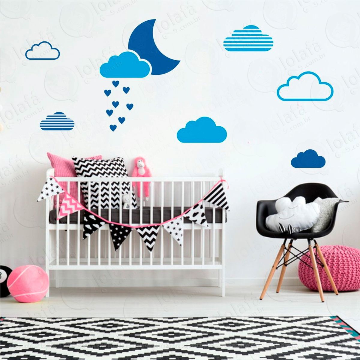 lua e nuvens adesivos para quarto de bebê mod:238