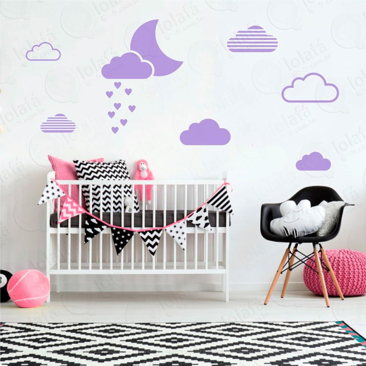 lua e nuvens adesivos para quarto de bebê mod:240
