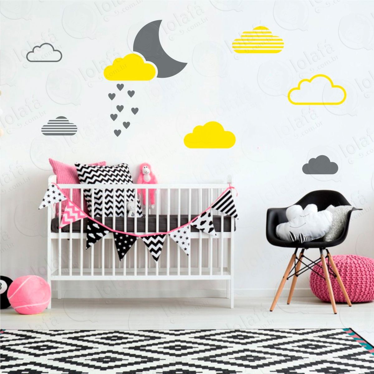 lua e nuvens adesivos para quarto de bebê mod:241