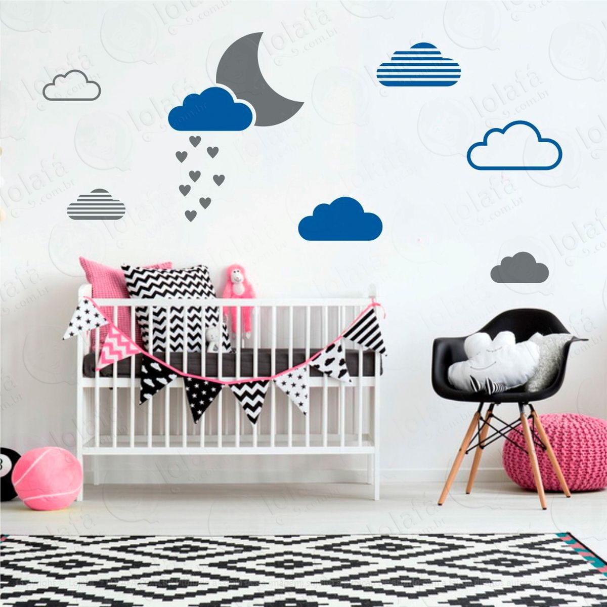 lua e nuvens adesivos para quarto de bebê mod:242