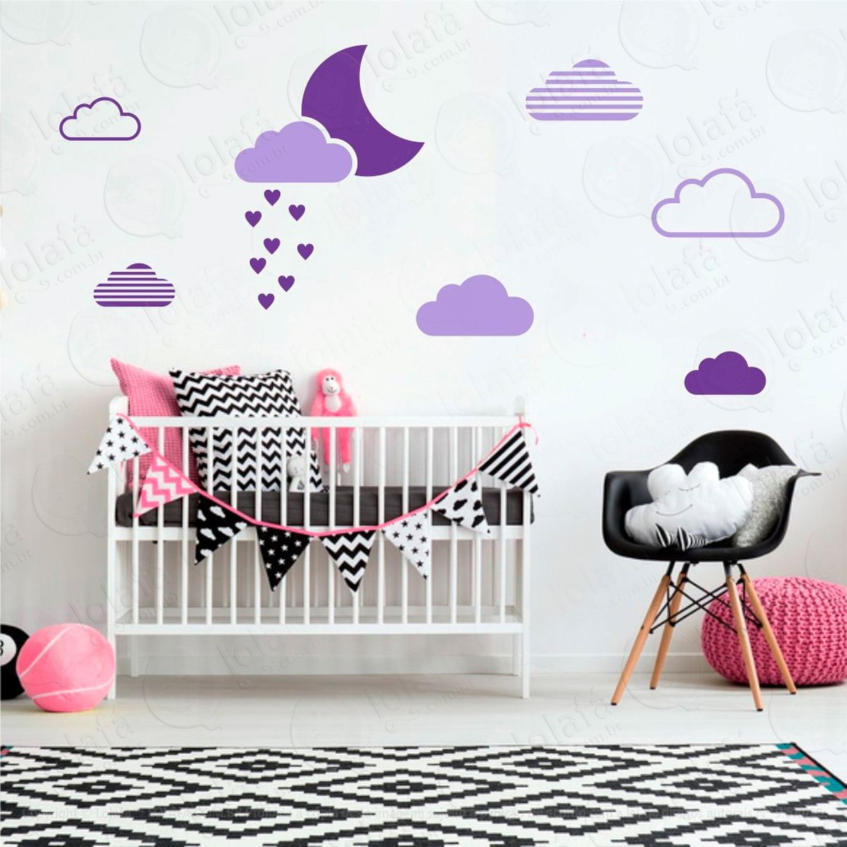 lua e nuvens adesivos para quarto de bebê mod:243