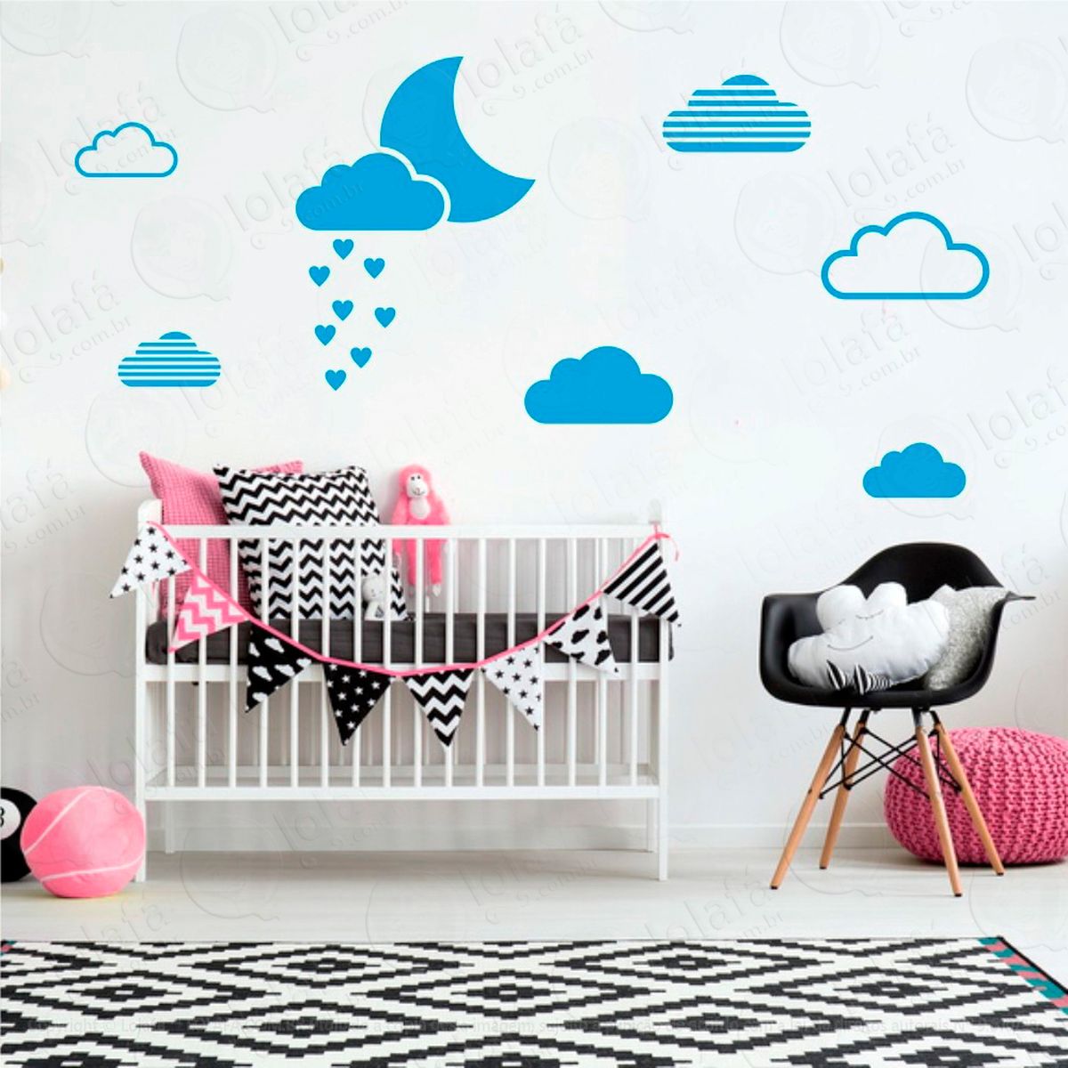 lua e nuvens adesivos para quarto de bebê mod:244