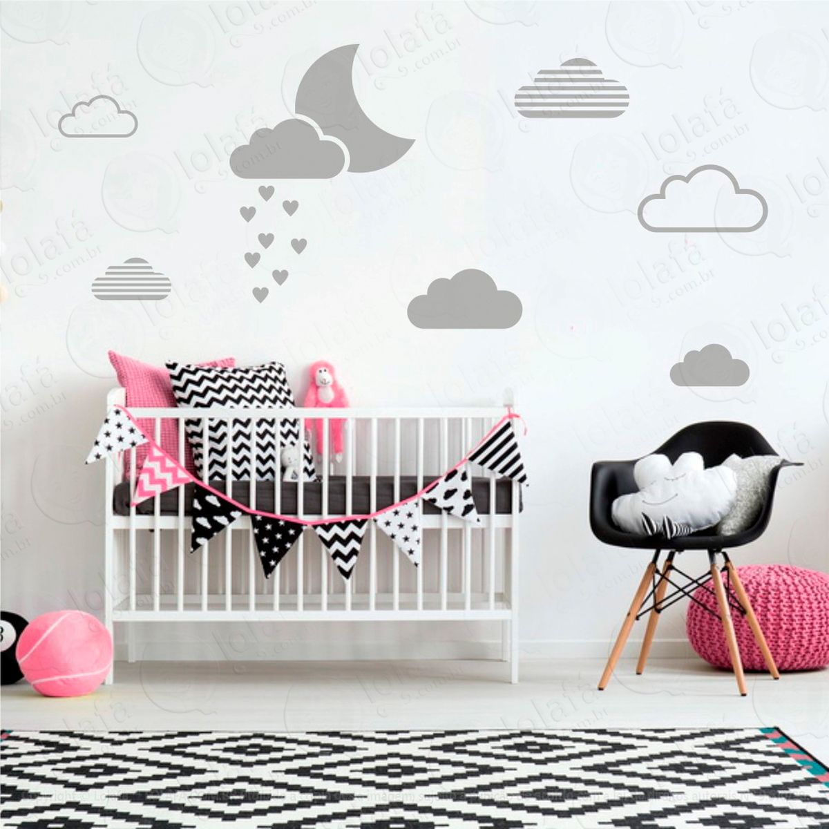 lua e nuvens adesivos para quarto de bebê mod:245