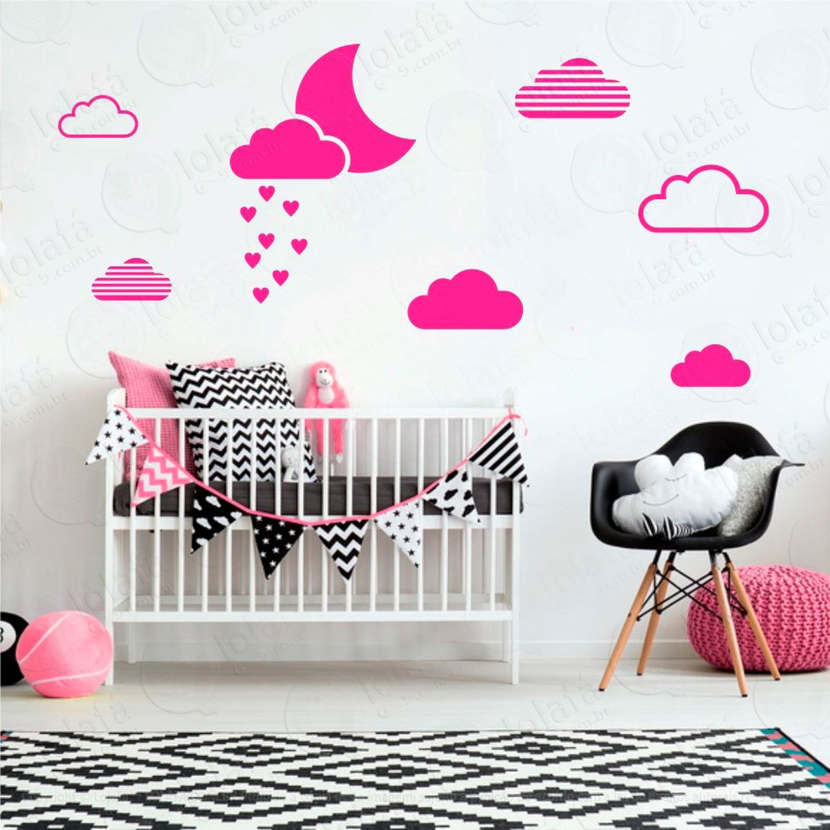lua e nuvens adesivos para quarto de bebê mod:248