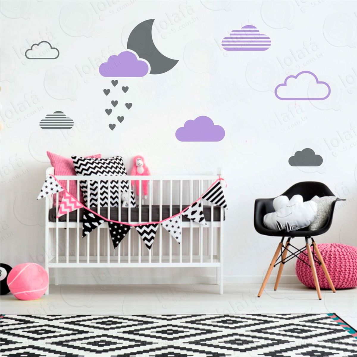 lua e nuvens adesivos para quarto de bebê mod:252