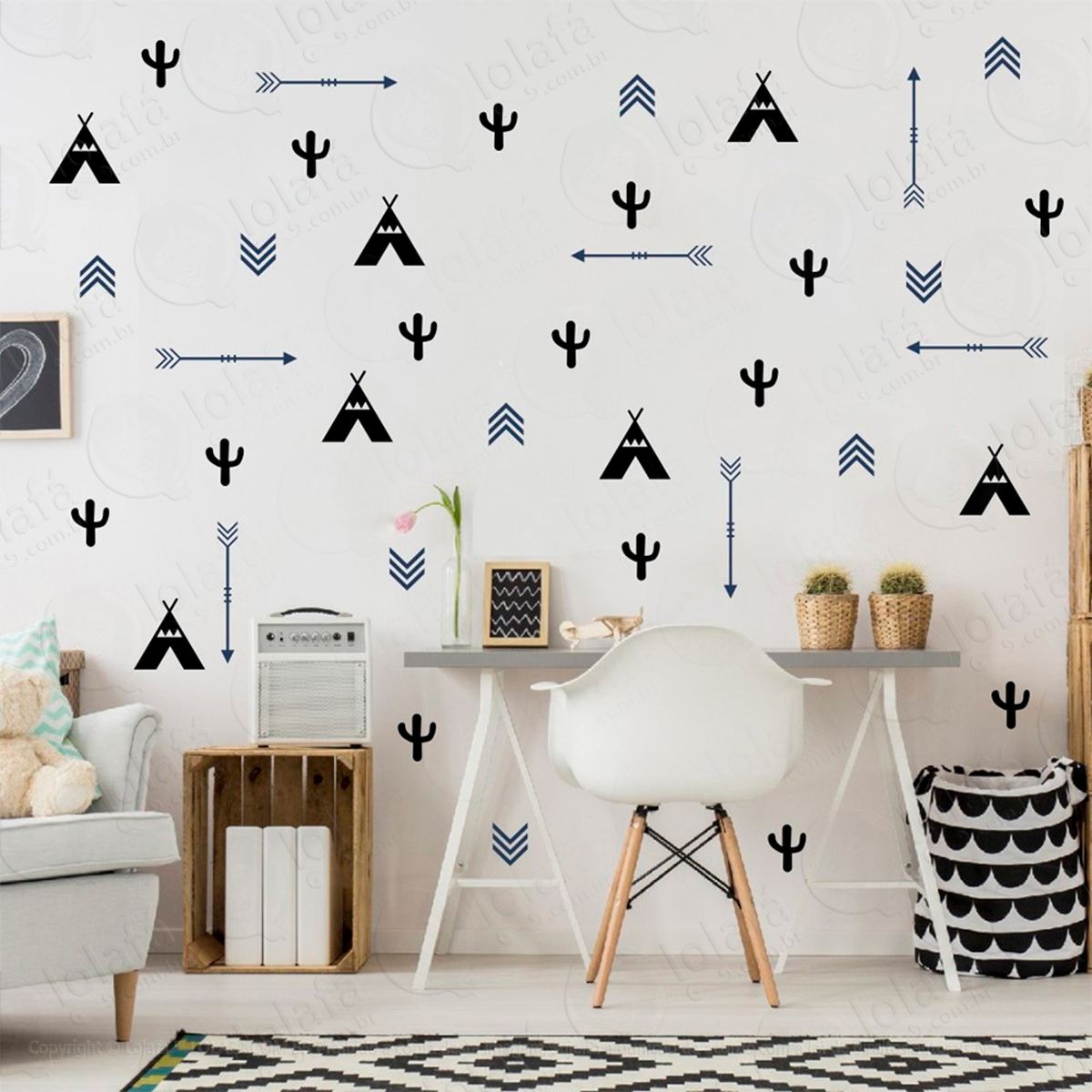 adesivos Índios 77 peças adesivos para quarto de bebê infantil mod:348