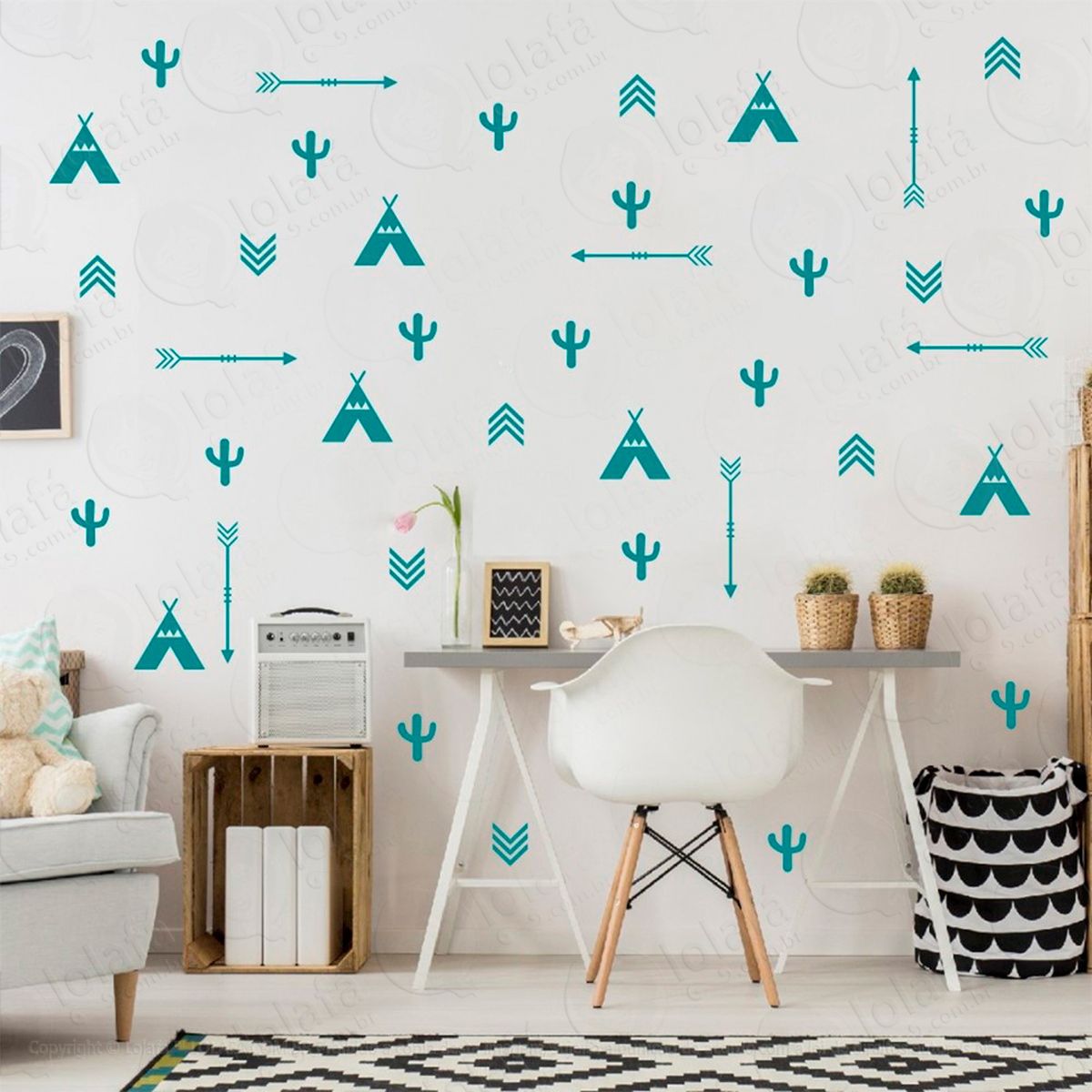 adesivos Índios 77 peças adesivos para quarto de bebê infantil mod:358