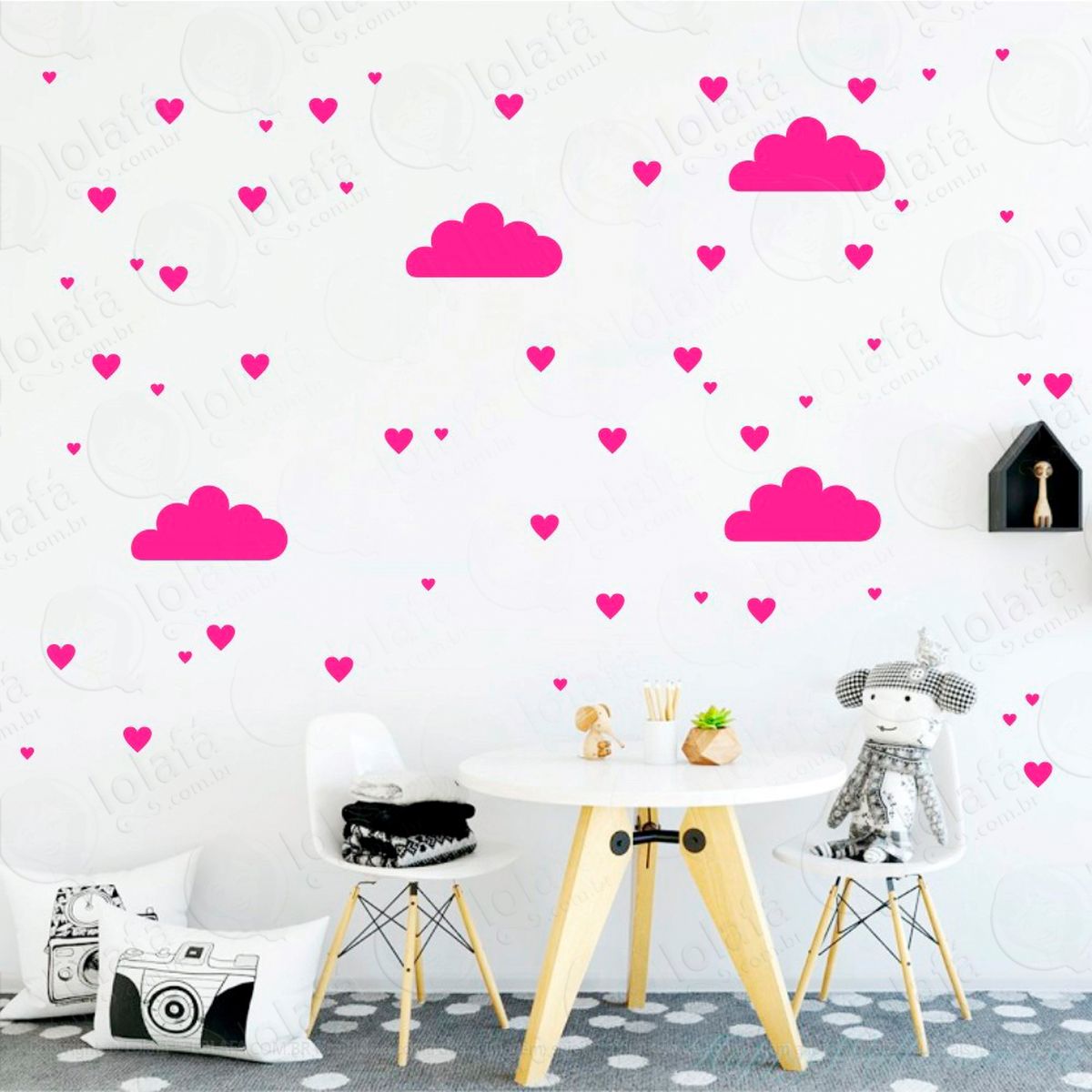 nuvens e corações adesivos para quarto de bebê mod:377
