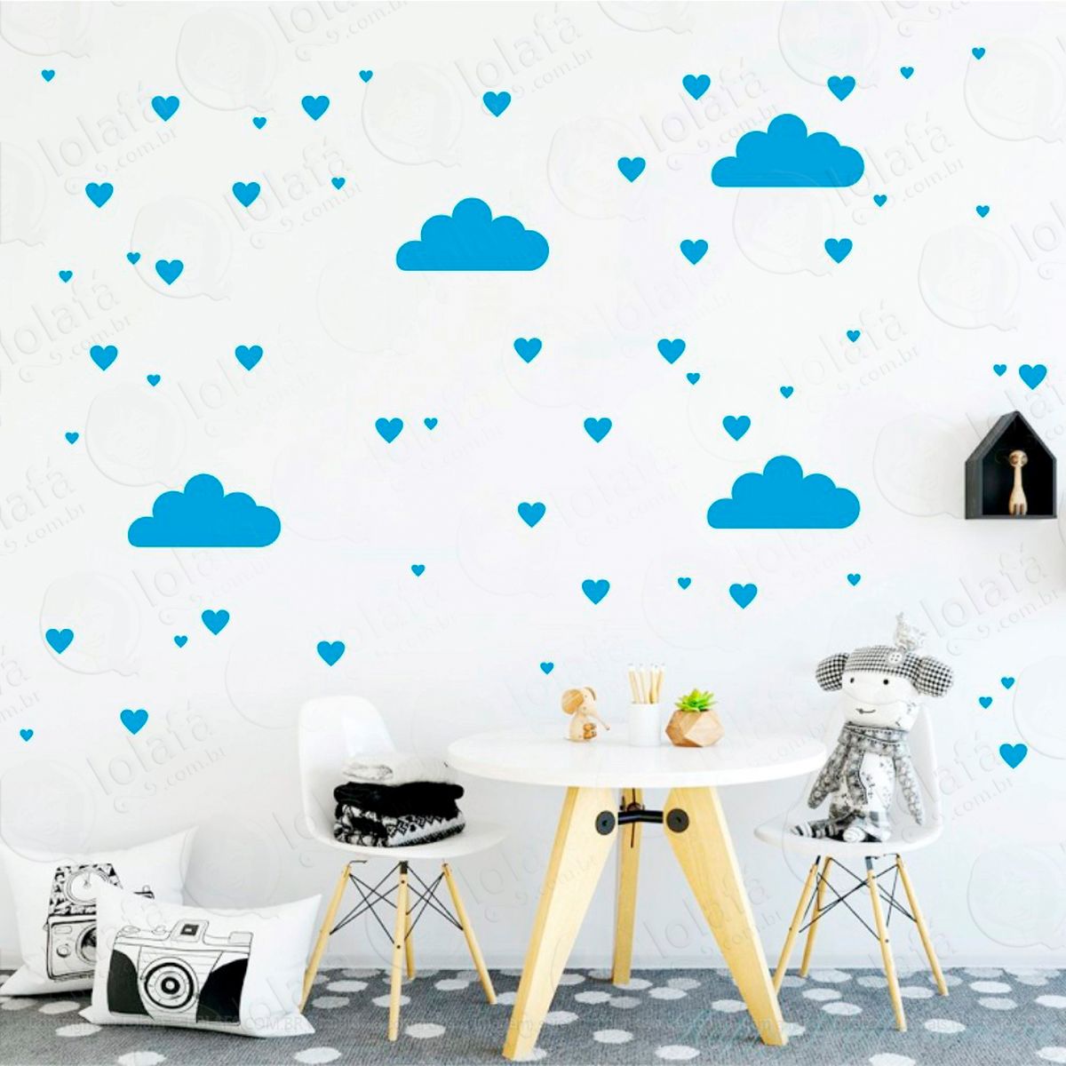 nuvens e corações adesivos para quarto de bebê mod:381