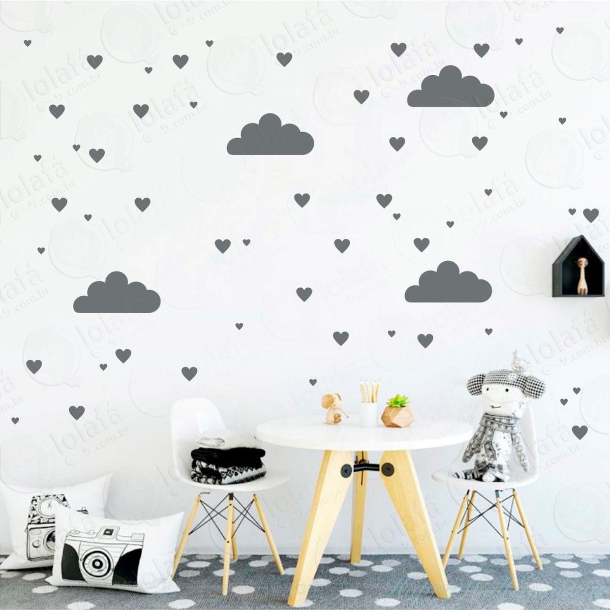 nuvens e corações adesivos para quarto de bebê mod:382