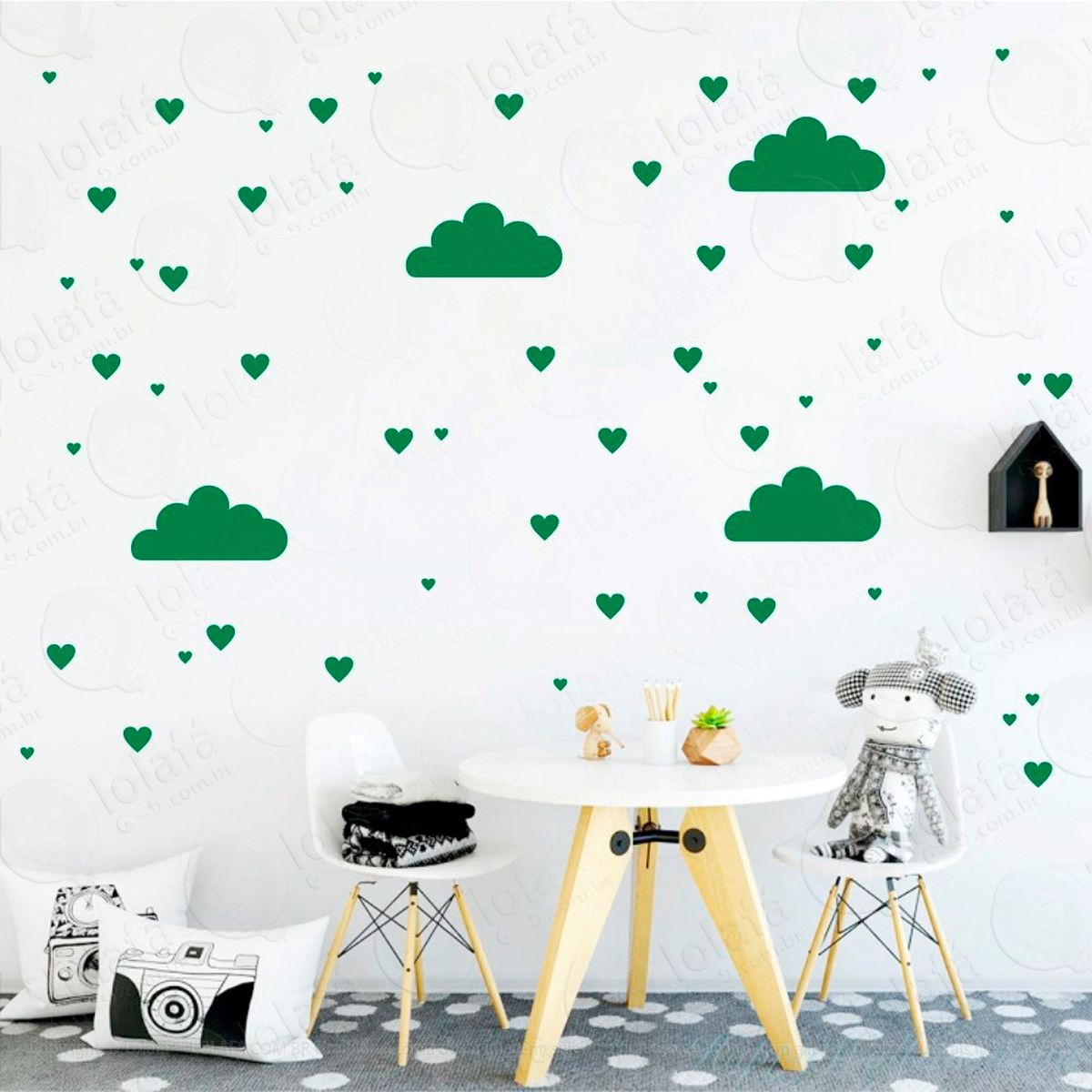 nuvens e corações adesivos para quarto de bebê mod:383